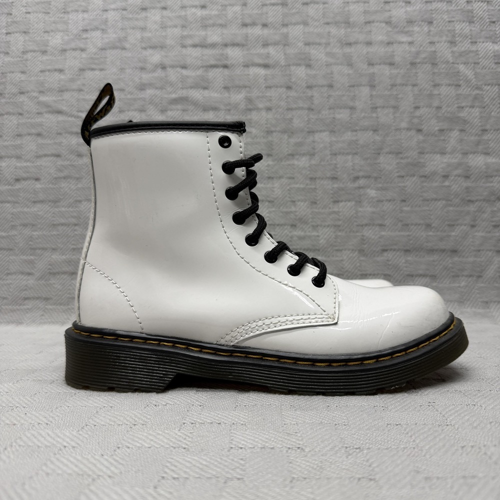 Dr. Martens Boots Youth Size 10 White Patent Leather‎ Side Zip Combat Ankle
